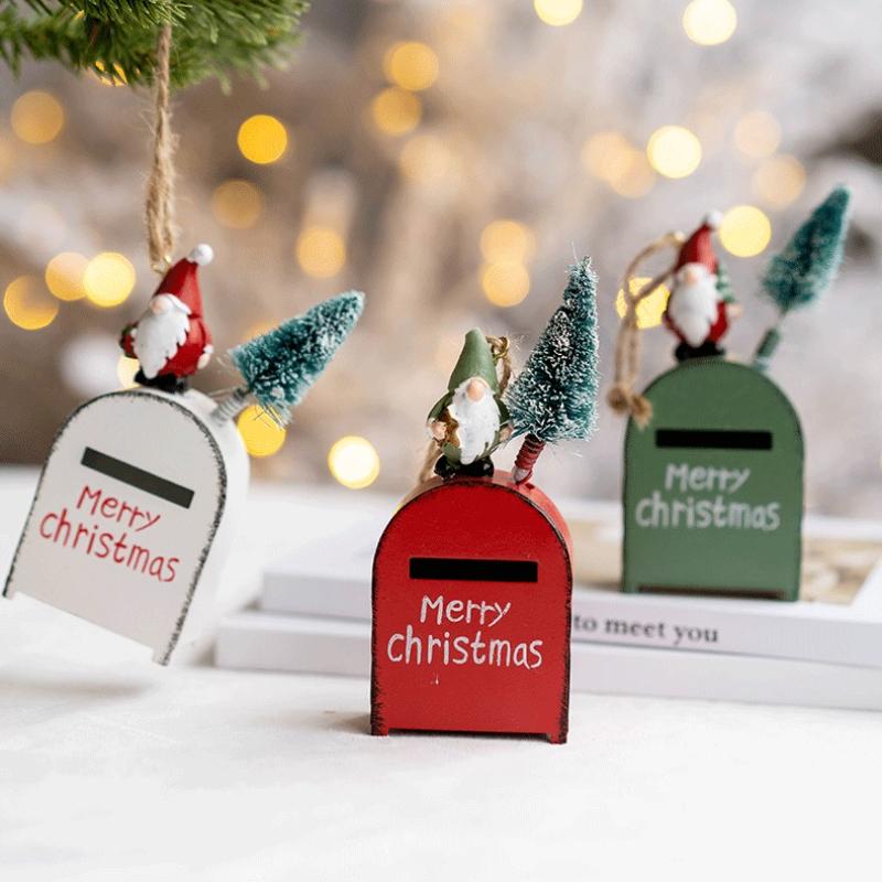 

3pcs-set Christmas Tree Decoration Pendant Nordic Christmas Wrought Iron Mailbox House Pendant Christmas Decoration