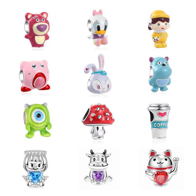New Cute Rabbit Bear Mushroon Cup 925 Sterling Silver Charms Beads Fit Original Fashion Bracelet For Women Jewelry Making