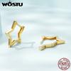 WOSTU 925 Silver Simple Star Hoop Earrings For Women Black Gold Statement Geometric Hollow Ear Buckle Minimalism Party