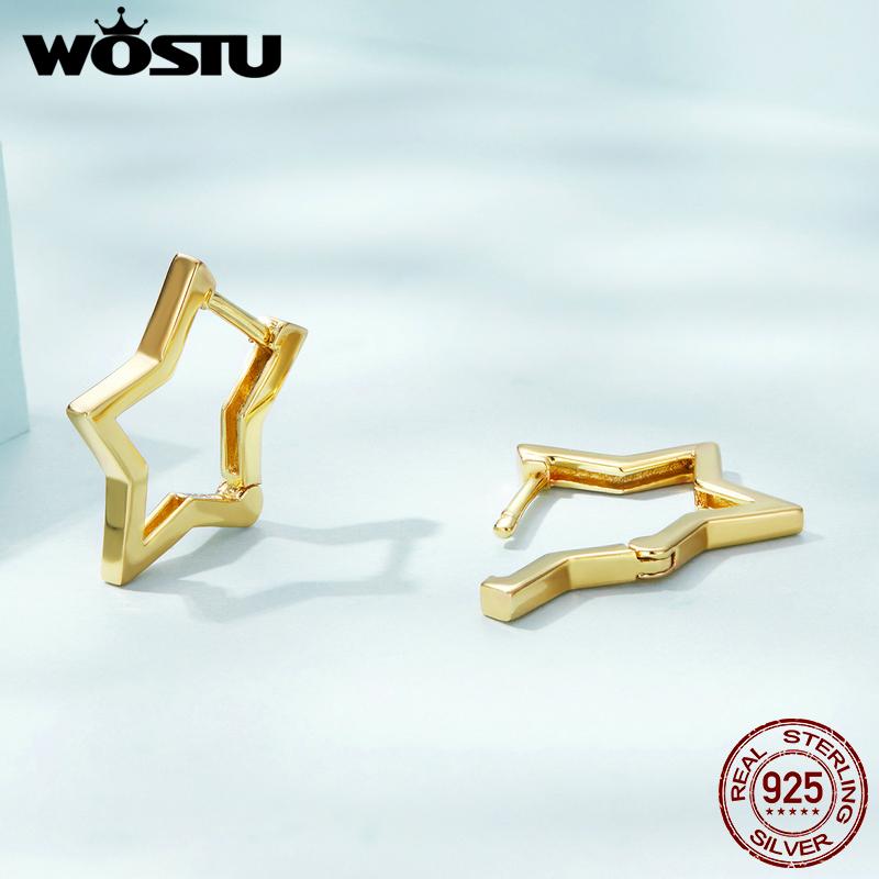 WOSTU 925 Silver Simple Star Hoop Earrings For Women Black Gold Statement Geometric Hollow Ear Buckle Minimalism Party