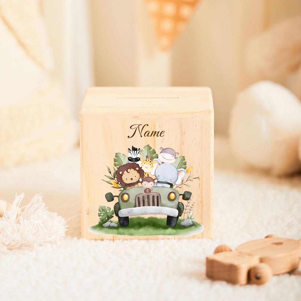 jiangyuanyuan: Custom Money Box Personalized Animal Piggy Bank Wooden Money Box with Name Birthday Gifts
