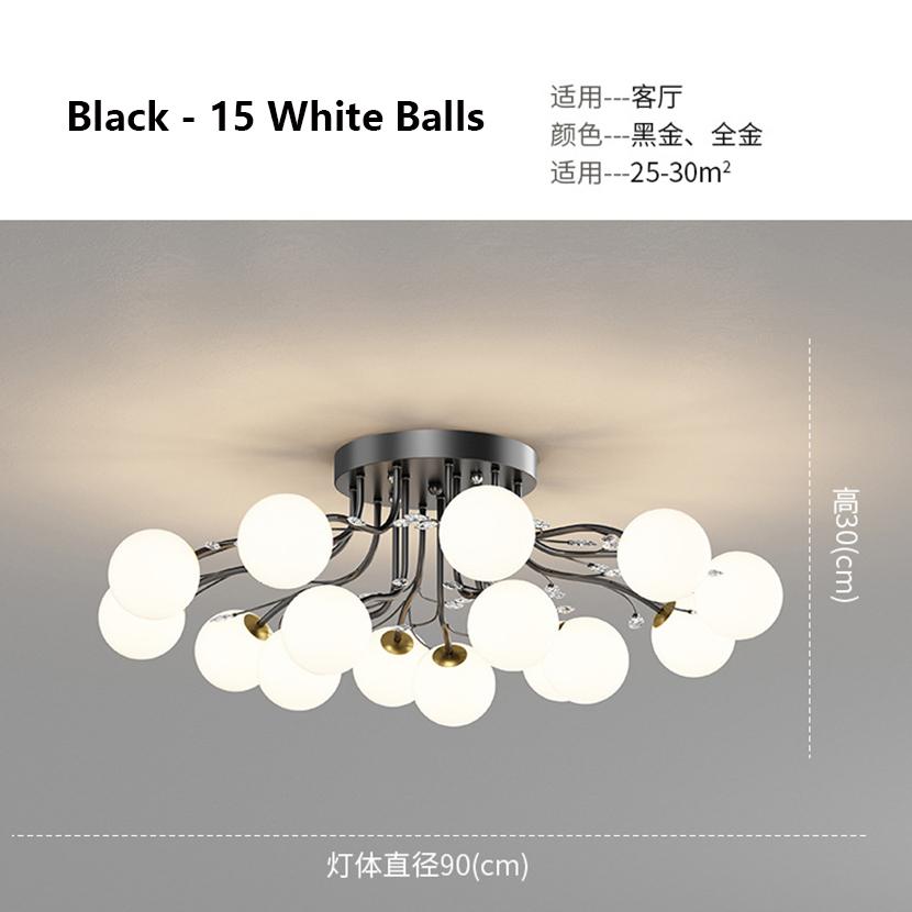 SANDYHA New LED Black Gold Chandeliers Clear Star Milk White Glass Ball Ceiling Lamp with Crystal Live Room Decor Pendant Lights