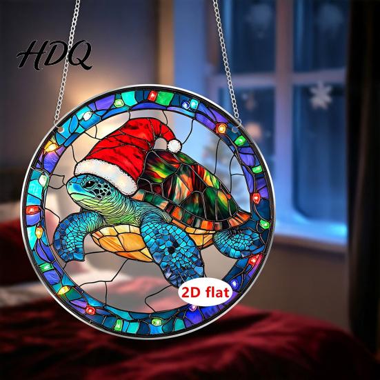 Artistic Christmas Ornament Wreath Acrylic Ornament 2D Flat Stained Glass Style Hanging Lightweight Decoration Double-sided Decorative Pendant