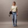 Calvin Klein Trendy Casual Layered Letter Loose Cotton Short Sleeve T-Shirt Women T-Shirts Seafoam-Green 47AB818