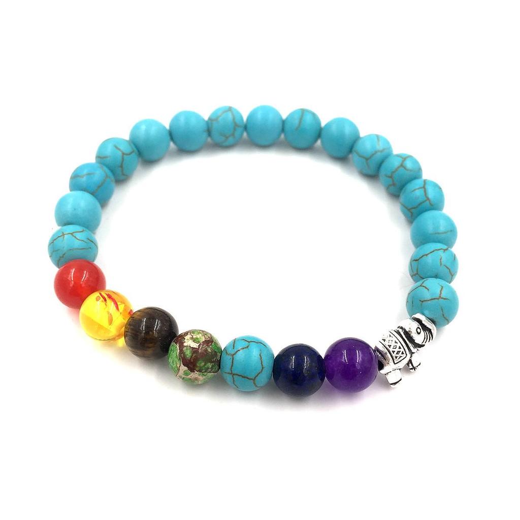 Colorful Agate & Lava Stone Buddhist Prayer Beads Bracelet, 8mm Natural Energy Stones