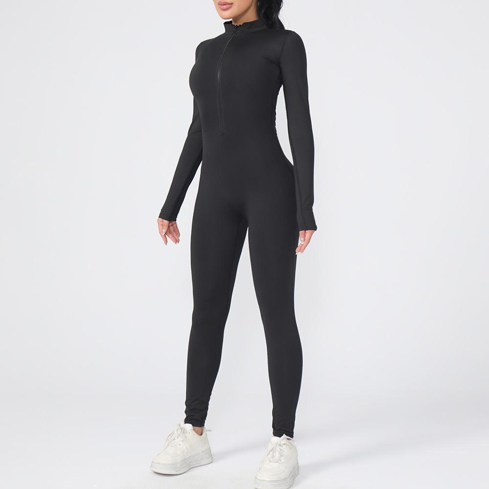 Zipper Jumpsuit: Slimming Long Sleeve Yoga & Fitness Wear