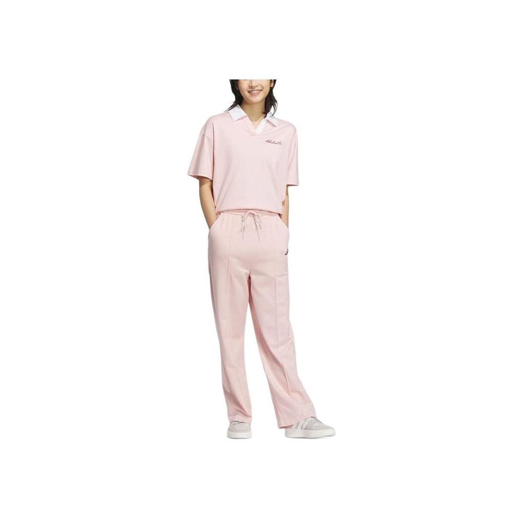 Adidas Verbiage Loose Fit Short Sleeve Polo Shirt Women Casual Daily Tops Light Pink JZ1584