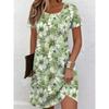 Modisches Sommer Damen Plus Size Kurzarm T-Shirt Kleid Bequem Atmungsaktiv Rundhals 3D Retro Blumenmuster Urlaubs-Partykleid