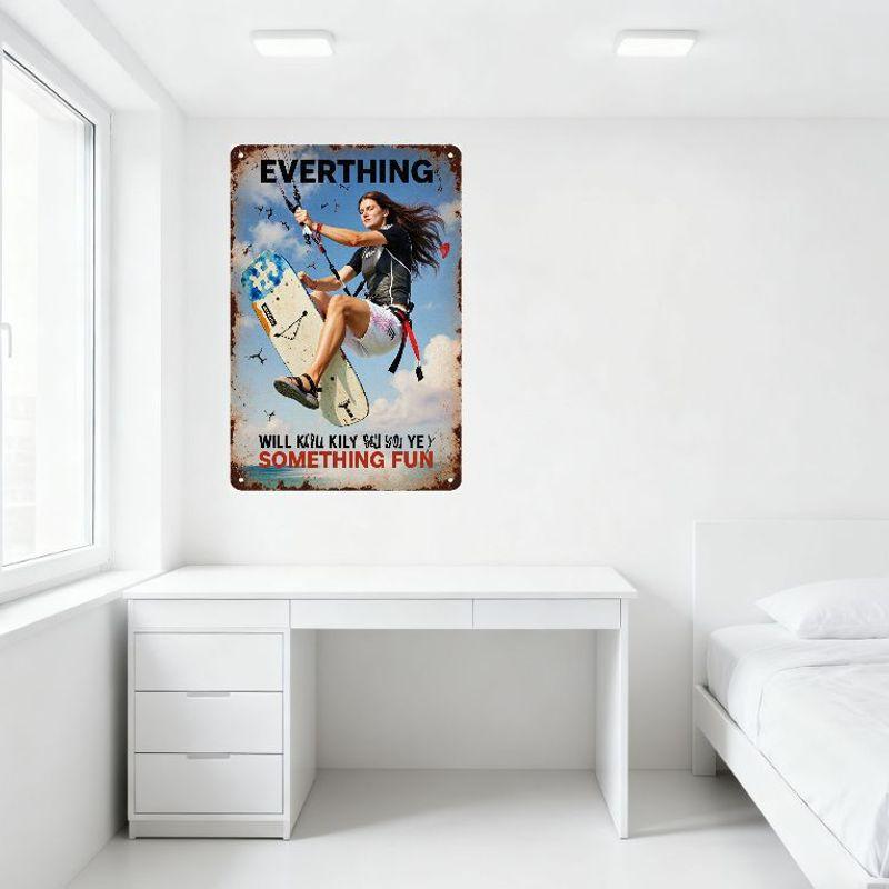 Vintage Kite Surfing Metal Sign Distressed Rusty Border Kiteboarder Art for Home Bar Man Cave Decor - EVERYTHING SOMETHING FUN R