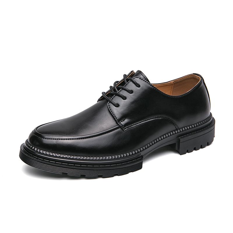 New thick soled men's leather shoes Fashion and versatile minimalist style Black and white Leisure Business Office shoes