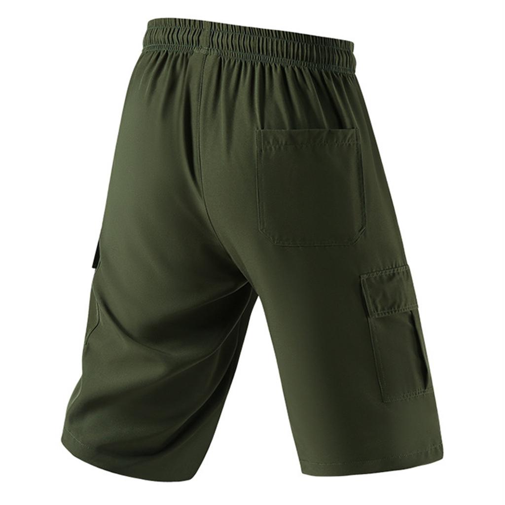 Men's Solid Color Cargo Shorts Summer Lightweight Outdoor Sports Multi Pocket Casual Workwear Shorts with Elastic Waist Drawstring