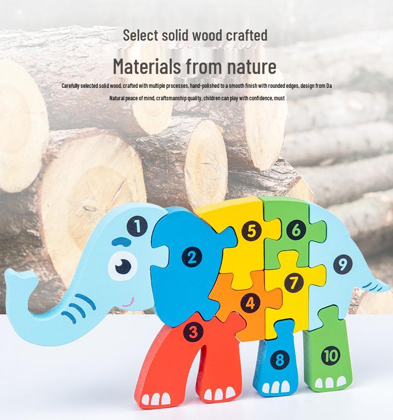 3D Animal Number Puzzle – Wooden Educational Toy Set for Early Childhood