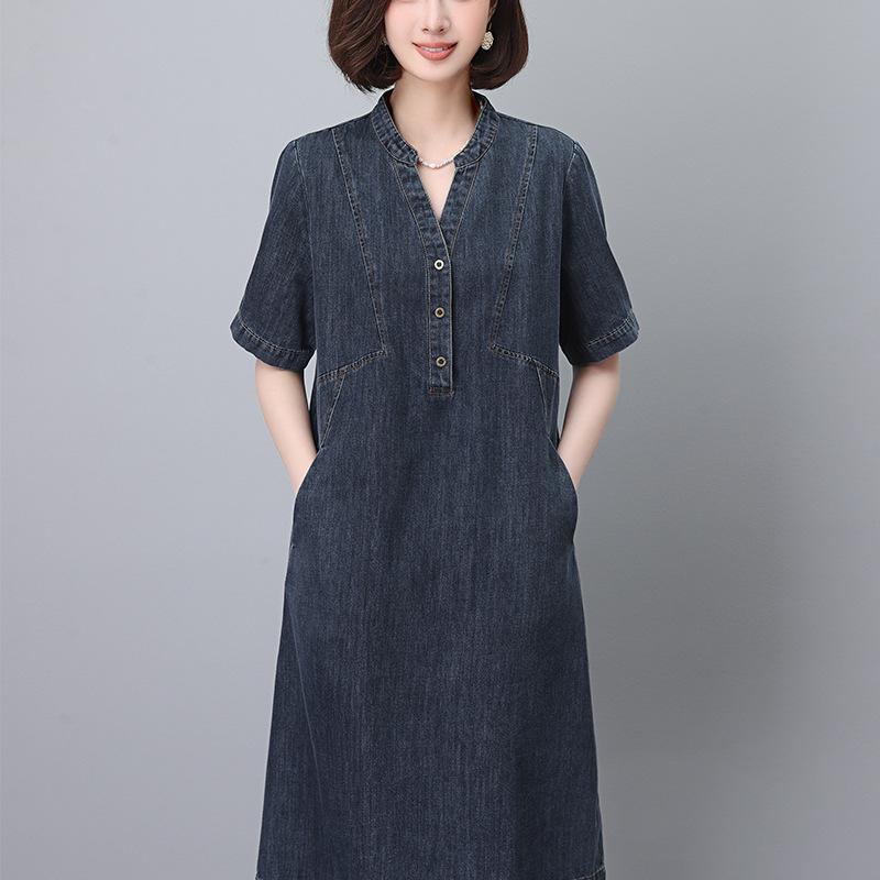 2024 Women's Plus Size Slimming French Denim Dress - Flattering Summer Style