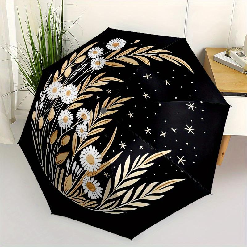 

1pc Night Garden Stars Daisy Illustration Umbrella with Plastic Handle,Suitable for All Seasons Home Travel Outdoor UmbrellaM1294