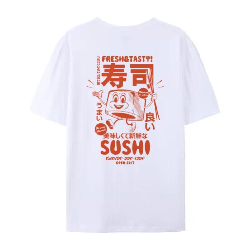 

Retro Back Print Sushi Graphic Tees Women Cute Funny Japanese Food TShirts Oversized Streetwear Clothes Unisex Fashion Top Gift S
