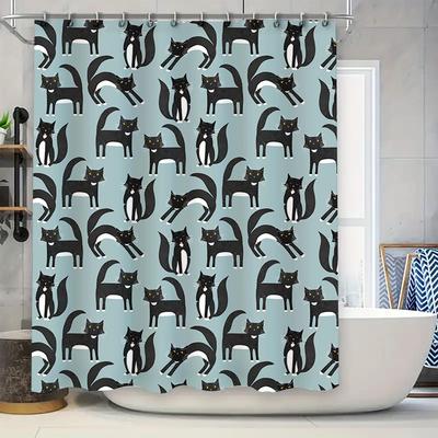 Blue Cats Shower Curtain Decorate Your Bathroom with Stylish Waterproof Fabric Black White Print for Kids Bedroom Easy Installat