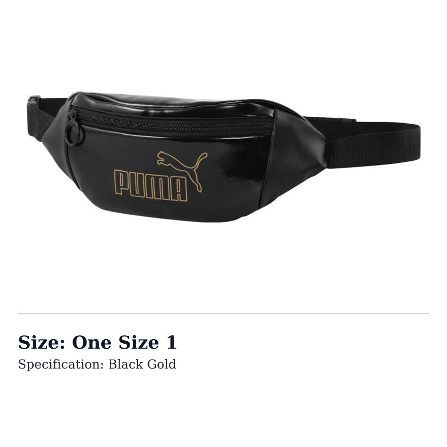 PUMA Artificial Leather Sling Bag, Fanny Pack Regular Womens Black Gold 078710-01 One Size 1