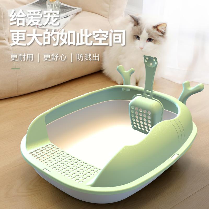 Extra Large Splash-Proof Semi-Enclosed Cat Litter Box for Kittens