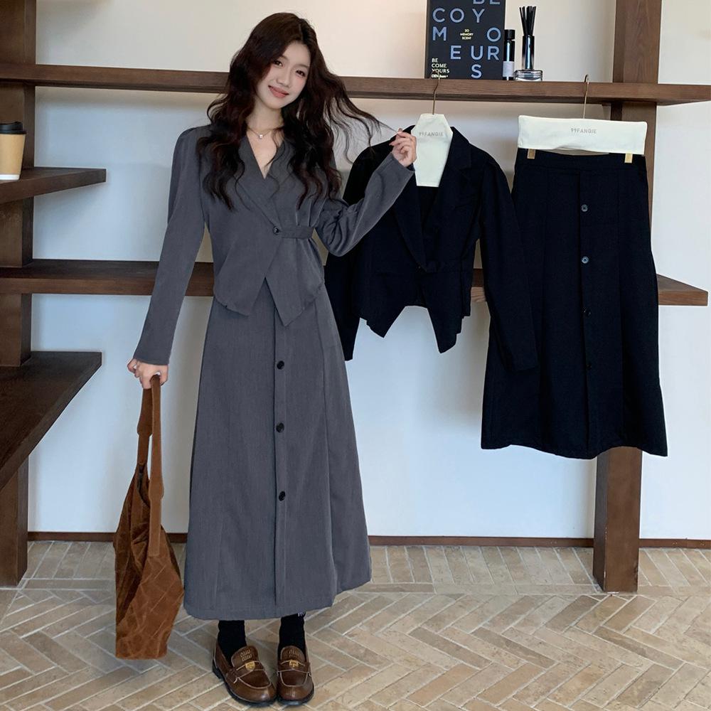 

2026 Elegant Plus Size Two-Piece Set: Long-Sleeved Suit & High-Waisted Skirt for Spring and Autumn XL