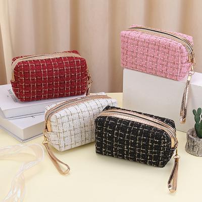 New Rectangular Cosmetic Storage Bag Plaid Polyester Large-capacity Bathing Bag Portable Soft Bag