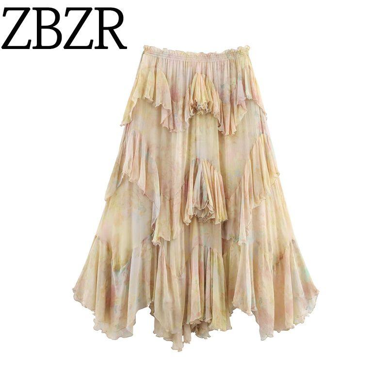 Za Fashion Style Export Women's New 2025 Fashion Print Laminated Decoration Skirt 3694/011/023