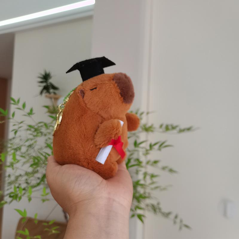 

Cute Cute Doctoral Graduation Kapibala Pendant Plush Toy Capybar Doll Schoolbag Hanging Decoration Keychain Kapibara, Brown