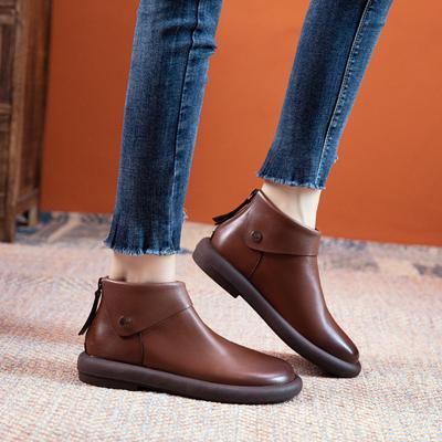 First Layer Cowhide Short Boots 2025 Autumn and Winter New Retro Leather Soft Sole Casual Martin Boots Women's Boots Women's Shoes