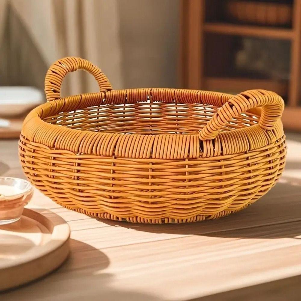 Handmade Round Rattan Storage Tray Large Capacity Dry Fruit Storage Tray  Bedroom