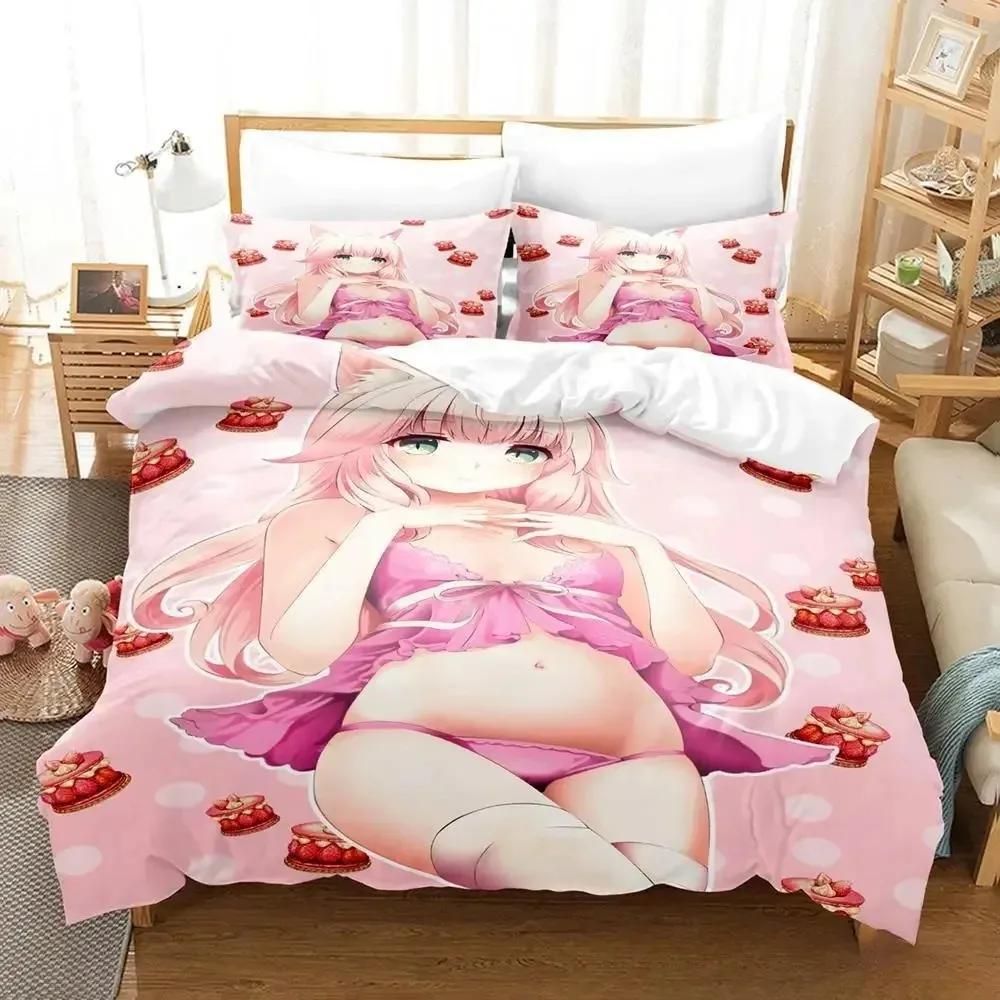 3D Print Anime Kawaii Girls Nekopara Bedding Set Single Twin Full Queen King Size Bed Set Aldult Kid Bedroom Duvet Cover Sets