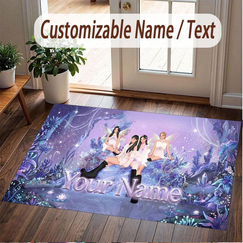 Custom Name Crystal Velvet Rug,aespa Comfortable Anti Slip Floor Mat For Room Decoration
