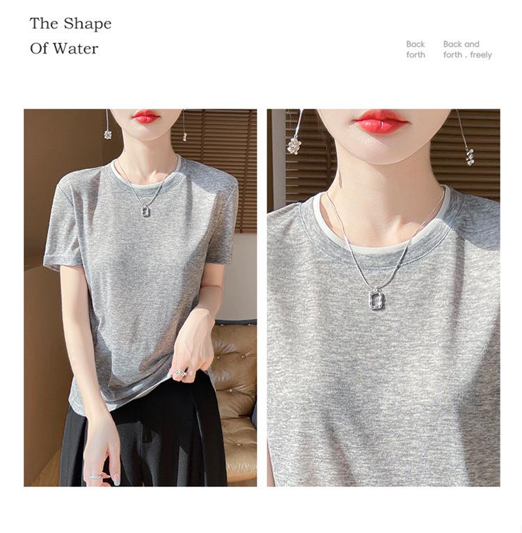 Summer Colorblock Round Neck Knitted Short Sleeve Women's Casual Top