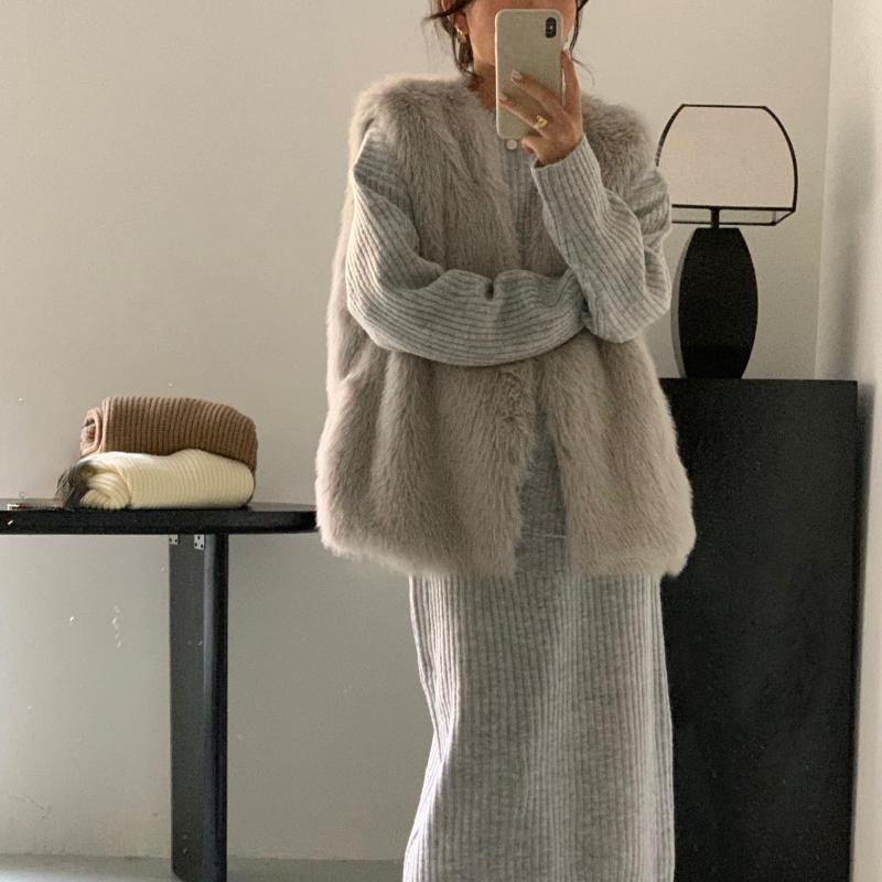 Lazy Loose Crew Neck Sweater Skirt Set Autumn and Winter Versatile Knitted Sweater Two-piece Set