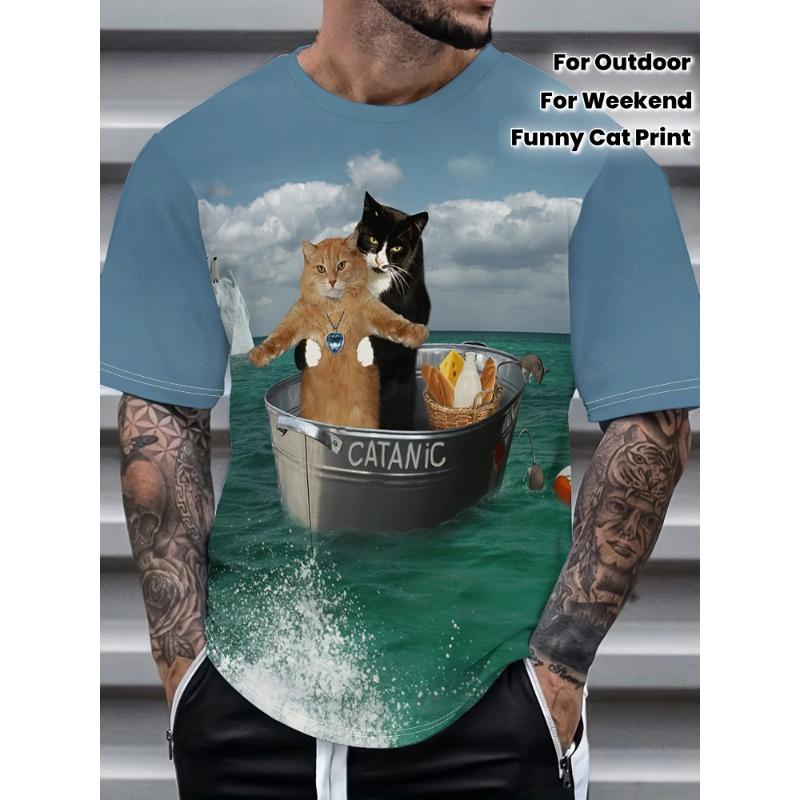 

Мужская футболка с коротким рукавом с 3D-принтом, забавным пародийным узором кота, топы, модная забавная уличная мужская футболка, мужская одежда, рубашка 6XL