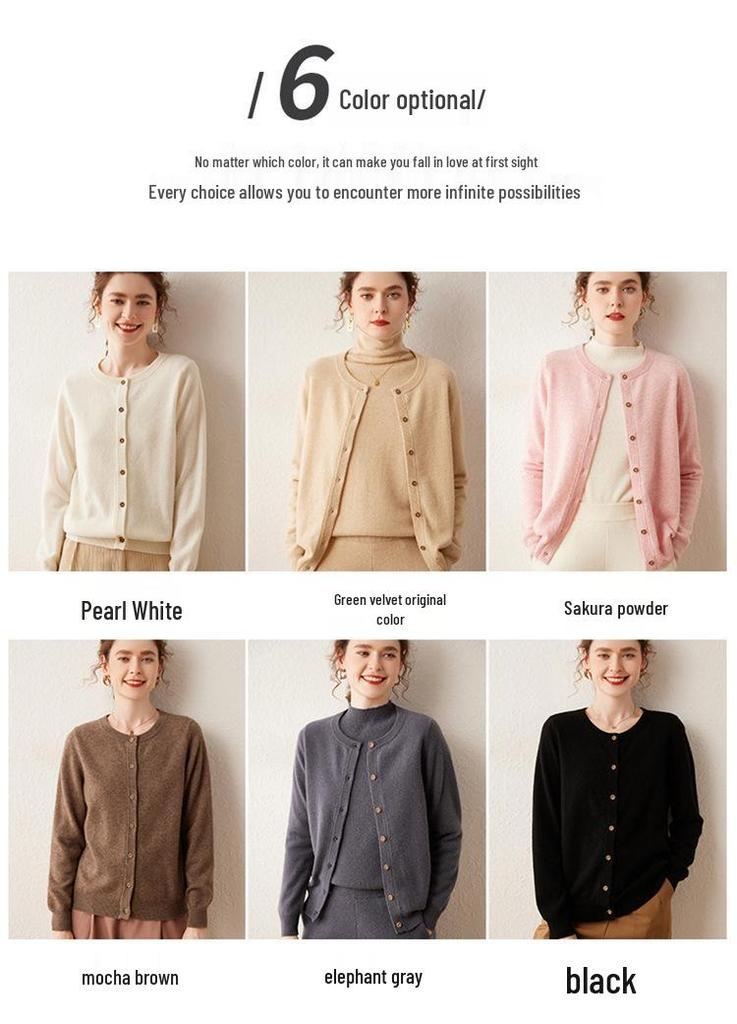 2025 Early Autumn Women's Cashmere Round Neck Cardigan - Stylish & Lightweight Knitwear