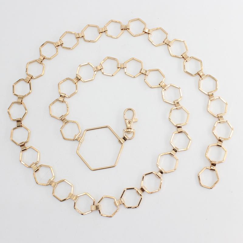 Hook Adjustment Personality Hexagonal Metal Waist Chain Women'S Decorative Dress Belt