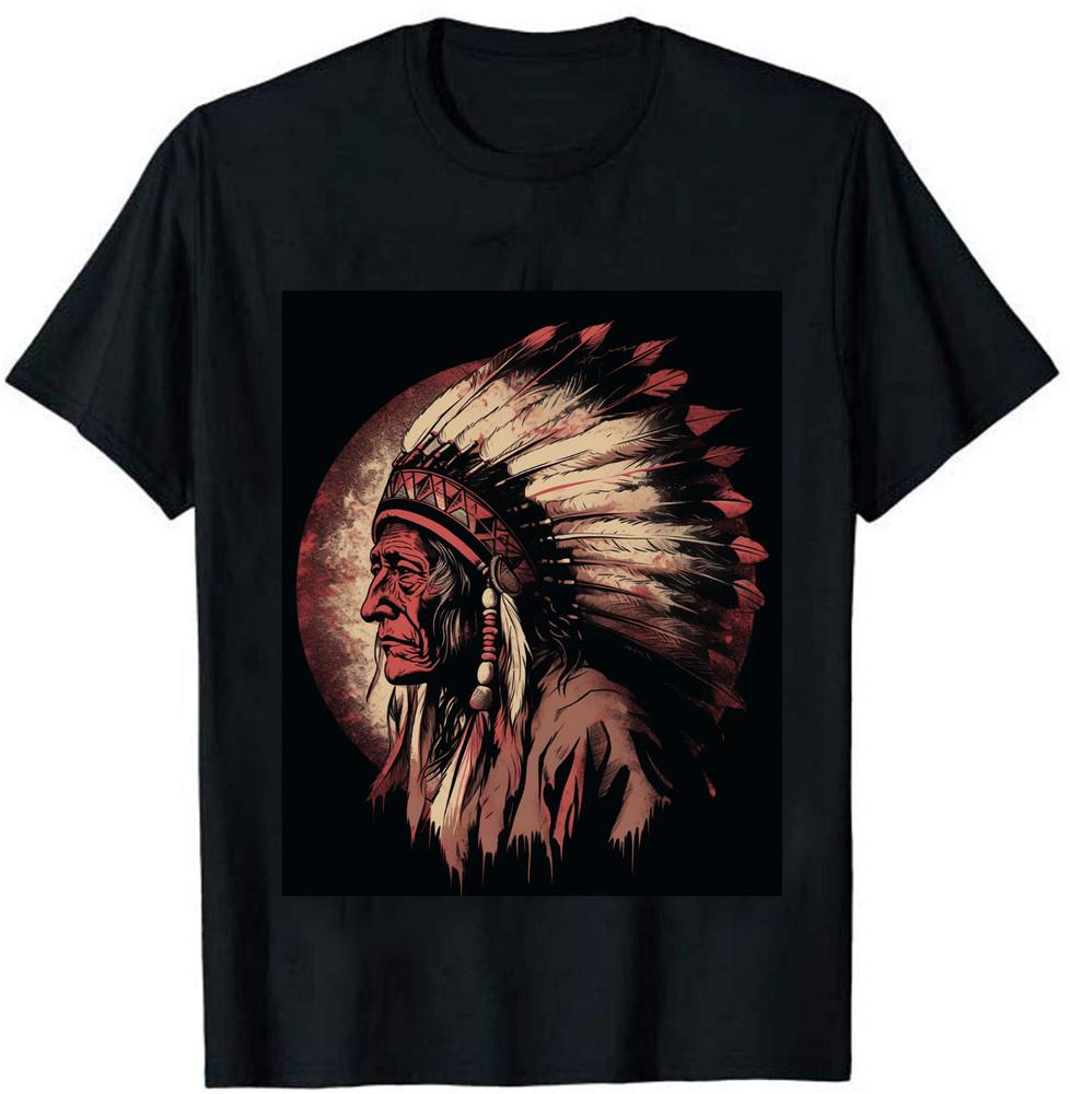 Indianischer Stammesführer Dunkel Karmesinrot Elch Lakota Sioux T-Shirt Größe S-5XL Unisex T-Shirt