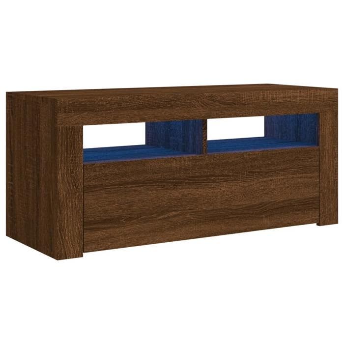 VidaXL TV Cabinet with LED Lights Brown Oak 90x35x40 Cm, TV Stand, Media Cabinet, Hi-Fi Cabinet, TV Unit, Media Unit, 822723