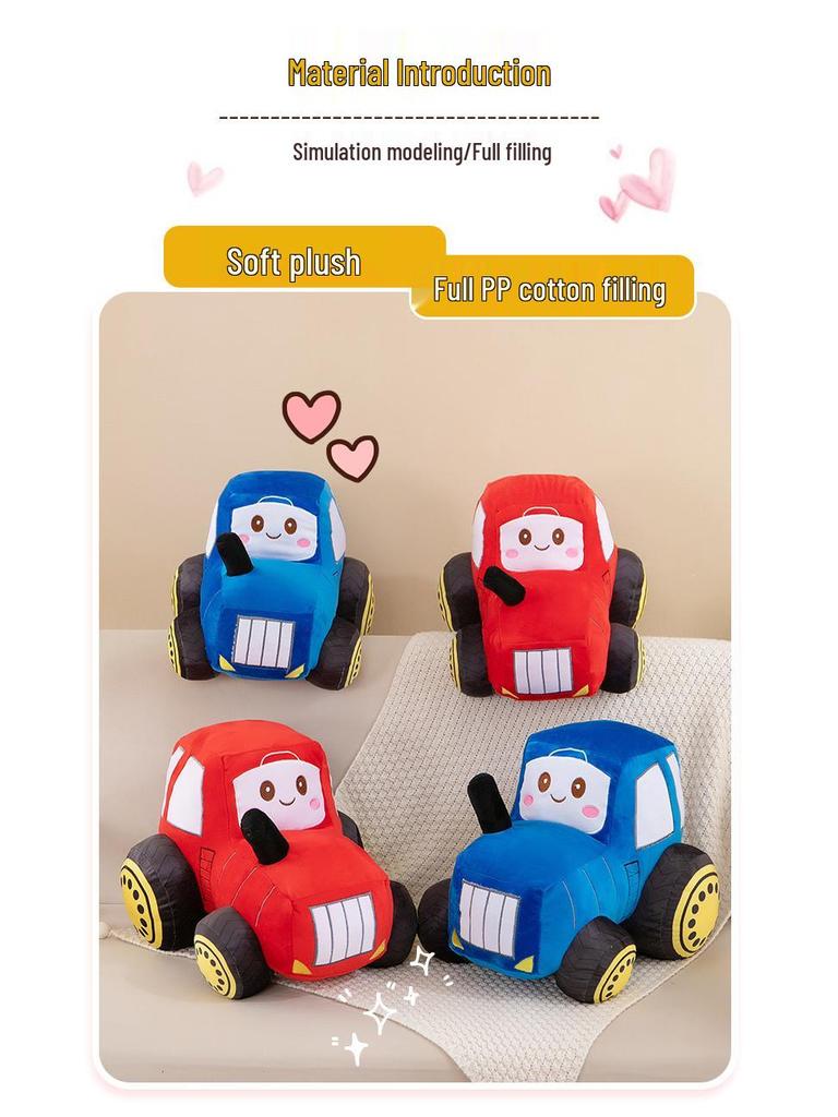 Cartoon Tractor Plush Toy Bedtime Comfort Pillow for Kids