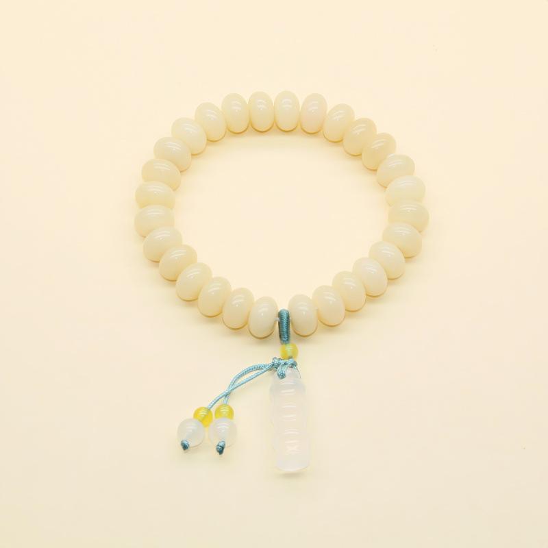 Natural White & Creamy Yellow Jade Bodhi Root Double-Strand Bracelet - New Chinese Design for Women