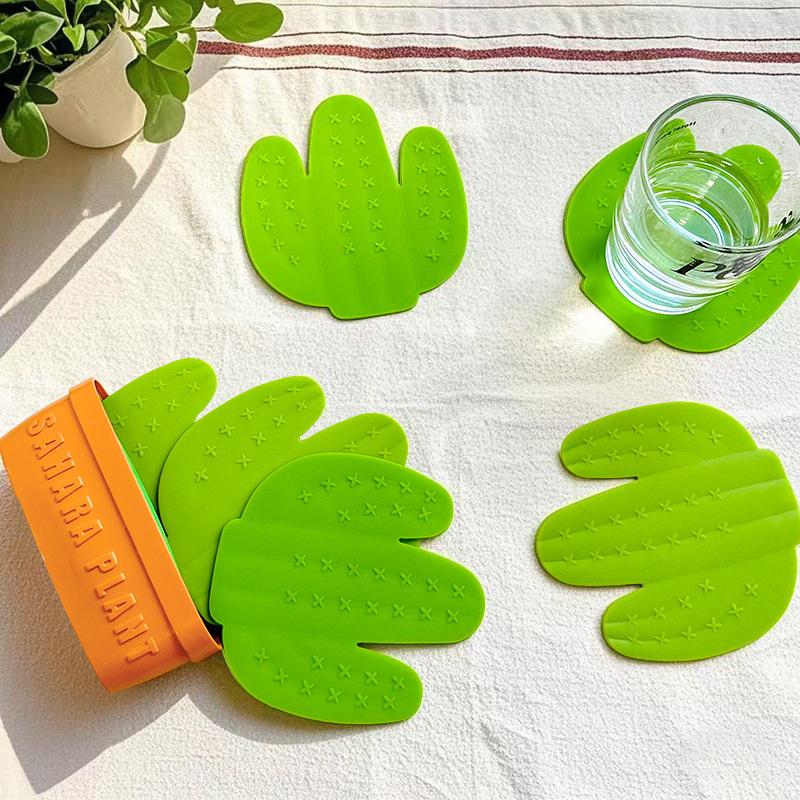 Anti Scald Cactus Coasters Set Anti-Fouling Heat Resistant Cactus Cup Mat With Stand Non-Slip Coaster Flowerpot Holder Tableware