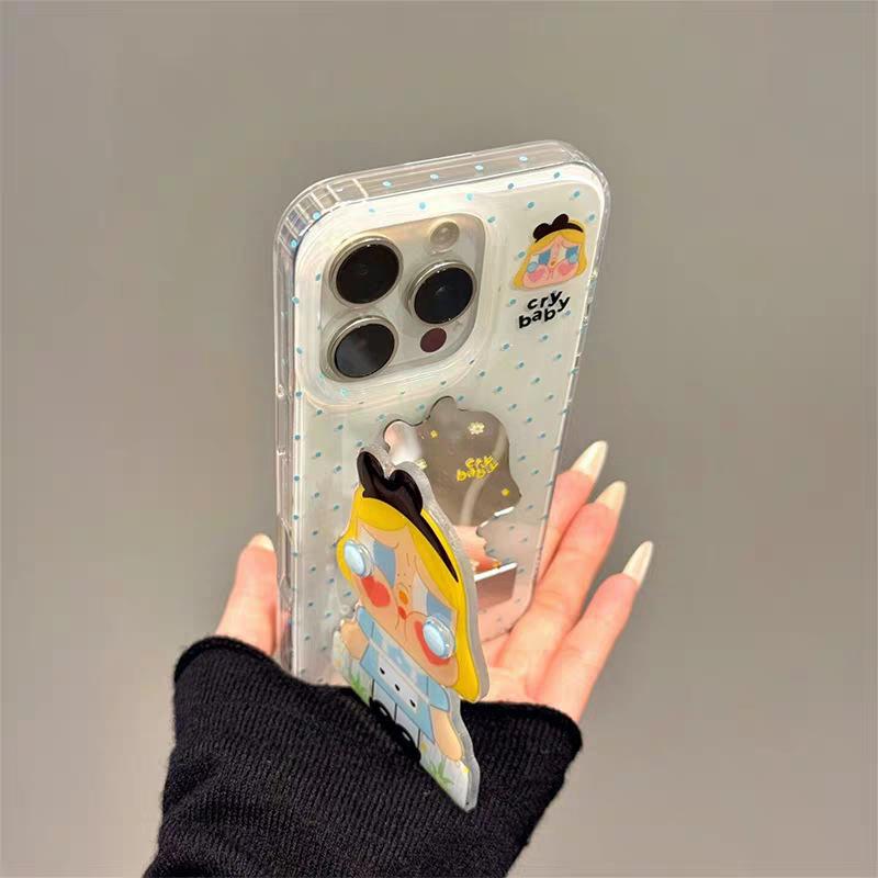 Polka dot crying baby bracket is suitable for iPhone17promax mobile phone case, Huawei p80 double-layer imd magnetic protective case.