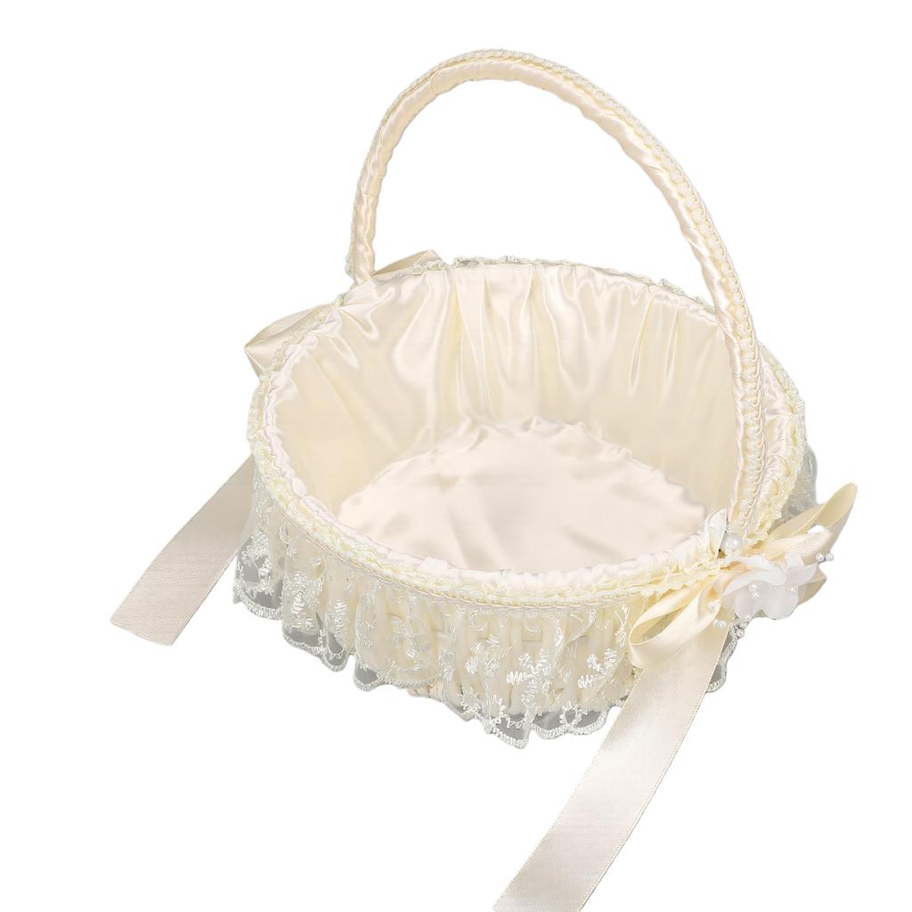 Wedding Flower Basket Elegant Lace Trim Flower Basket with Bow Decoration for Celebration Prop