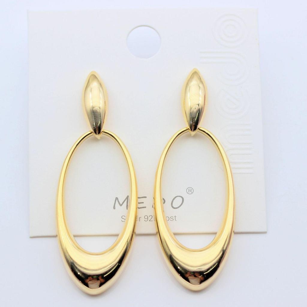 European & American Fashion Oval Gold-Plated Dangle Earrings - High Polished Trendy Design