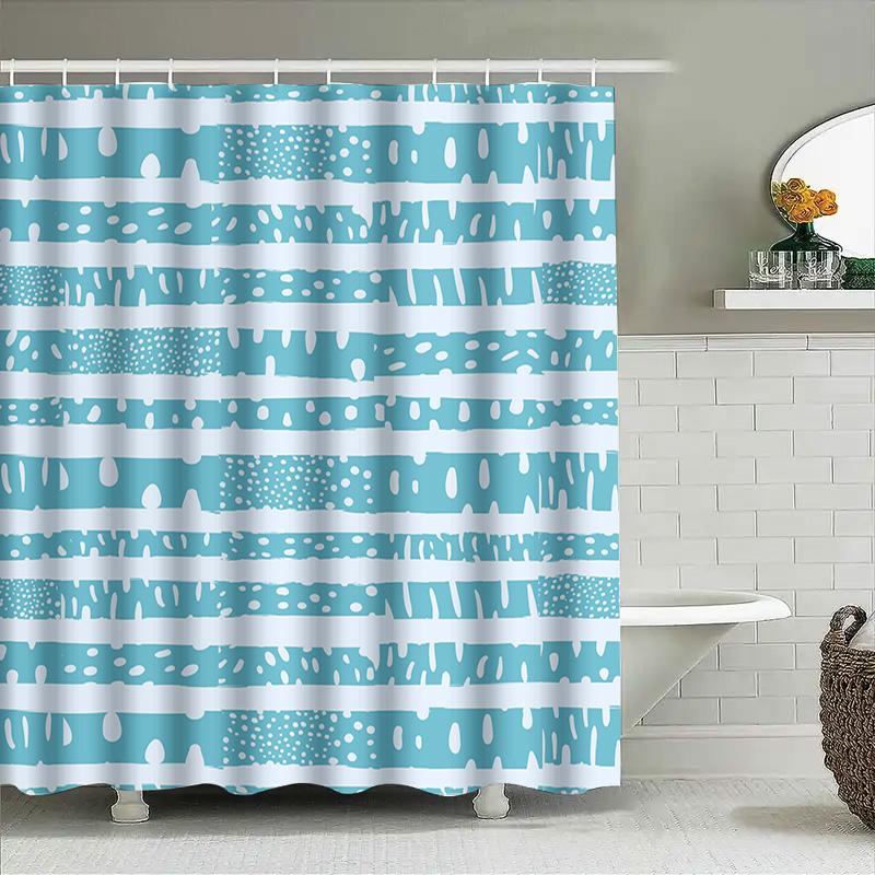 Blue Striped Waterproof Shower Curtain Modern Bathroom Decorations For Bathrooms Rectangular Design With White Pattern Print Mad