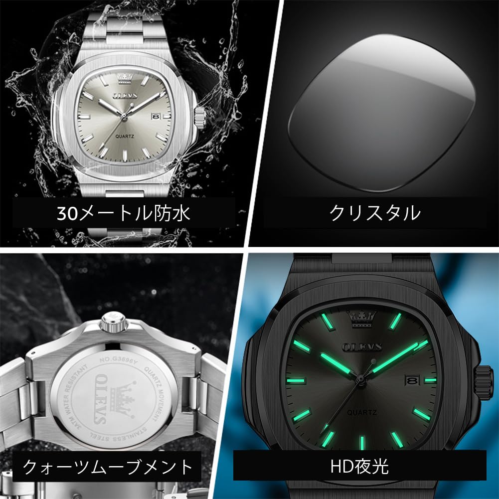 OLEVS Quartz Navy Stainless Date Stylish Gray Men's Watch, Design, Steel, Waterproof, Display, Calendar, Luminous, Popular, Brand,