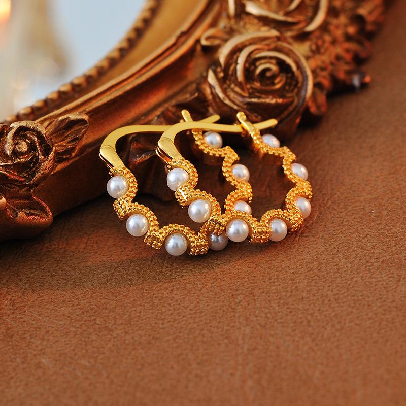 Elegant French Retro Pearl Zircon Earrings - High-End Luxury Design