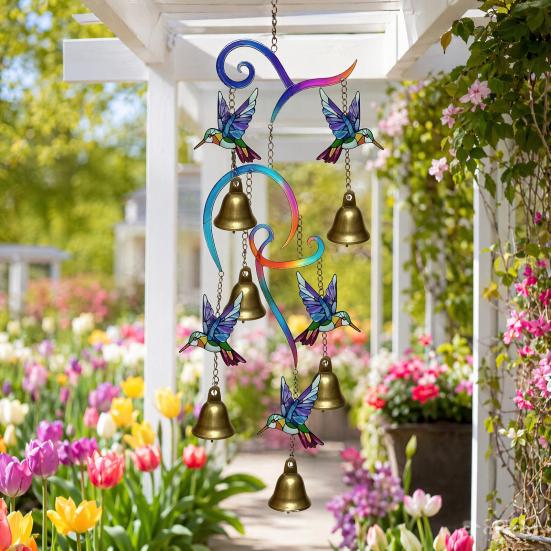 Hummingbird Wind Chimes, Lifelike Hummingbird Metal Wind Bell, Crisp Sound Garden Hanging Pendants for Garden Balcony Porch Decor