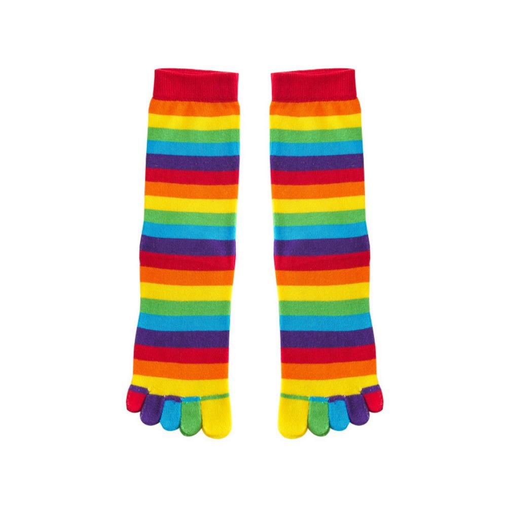 High-quality Rainbow Five Fingers Socks Cotton Breathable Striped Cotton Socks Anti Friction Comfortable Women Toe Socks Sports