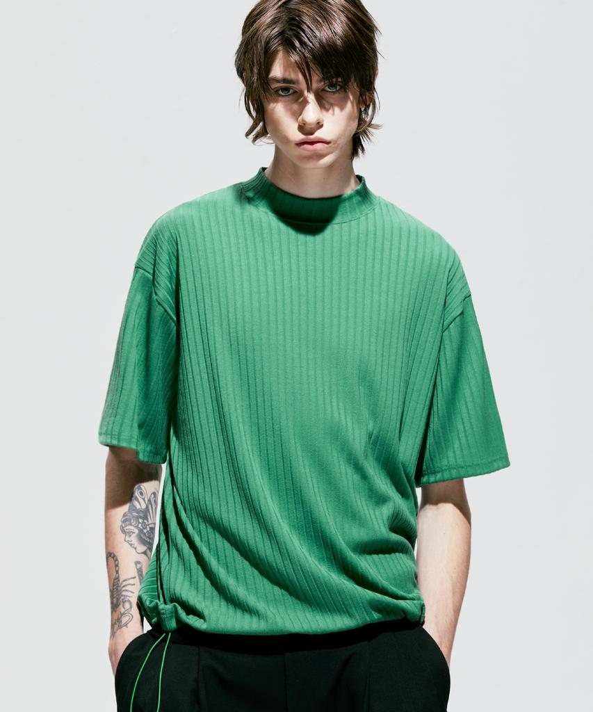 SSY 2-Way Rib Mock Neck Short Sleeve T-Shirt Green