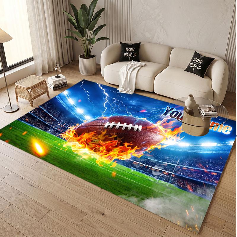 American Football Theme Soft Crystal Velvet Rug Custom Name & Text Print Non Slip Floor Rug for Bedroom Living Room